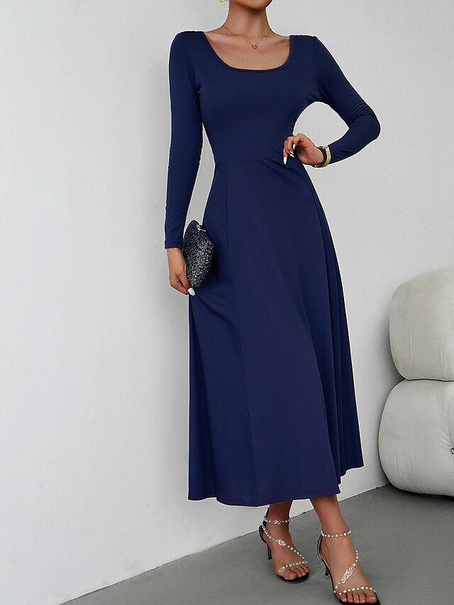 Women's Casual Dress Sheath Dress Black Dress Long Dress Maxi Dress Patchwork Street Daily Holiday Fashion Streetwear Crew Neck Long Sleeve  Slim Black White Wine Color S M L XL Size