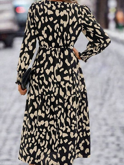 Women's Casual Dress A Line Dress Print Dress Leopard Patchwork Print V Neck Midi Dress Active Fashion Outdoor Street Long Sleeve Loose Fit Leopard Fall Winter S M L XL XXL