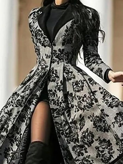 Women‘s Halloween Dress Party Dress Lace Dress Swing Dress Midi Dress Black Long Sleeve Floral Lace Spring Fall Winter Crew Neck Classic Party Winter Dress  S M L XL XXL