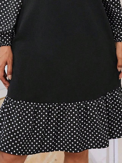 Women's Casual Dress A Line Dress Polka Dot Dress Polka Dot Color Block Ruffle Patchwork Crew Neck Midi Dress Active Fashion Outdoor Street Long Sleeve Loose Fit Black Fall Winter S M L XL XXL