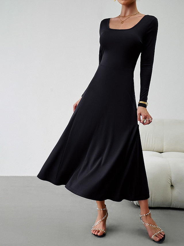 Women's Casual Dress Sheath Dress Black Dress Long Dress Maxi Dress Patchwork Street Daily Holiday Fashion Streetwear Crew Neck Long Sleeve  Slim Black White Wine Color S M L XL Size