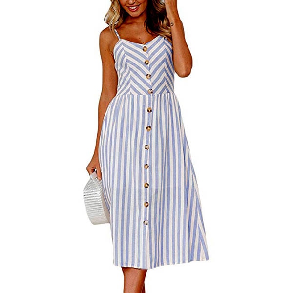 vmtvr Boho Sexy Floral Dress Summer Vintage Casual Sundress Female Beach Dress Midi Button Backless Polka Dot Striped Women Dress