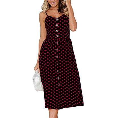 vmtvr Boho Sexy Floral Dress Summer Vintage Casual Sundress Female Beach Dress Midi Button Backless Polka Dot Striped Women Dress