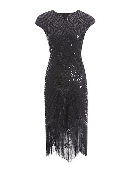 Women‘s Halloween Dress Party Dress Fringe Dress Sequin Dress Midi Dress Silver Black White Sleeveless Floral Sequins Summer Spring Fall Crew Neck Party Party Summer Dress  XS S M L XL XXL