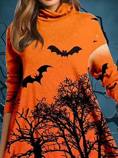 Women's Casual Dress Swing Dress Print Dress Animal Tree Print Cowl Neck Mini Dress Active Fashion Outdoor Daily Long Sleeve Regular Fit Orange Fall Winter S M L XL XXL