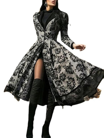 Women‘s Halloween Dress Party Dress Lace Dress Swing Dress Midi Dress Black Long Sleeve Floral Lace Spring Fall Winter Crew Neck Classic Party Winter Dress  S M L XL XXL